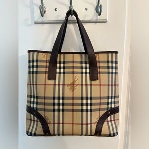 BURBERRY Nova Check Shallow Horse Tote Bag PVC Leather Beige Authentic